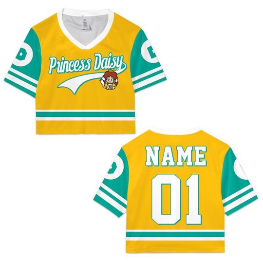 Super Mario Croptop Football Jersey, Disneyland Princess Daisy Football Jersey, Mario Galaxy Movie Shirt, Epic Universe Mario Group Shirt -4