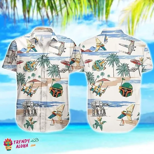Discover Star Wars Floral Disney Mandalorian Themed Hawaiian Shirt