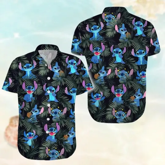 Discover Disney Stitch Beach Funny Summer Party Leaves Aloha Hawaiian Shirt