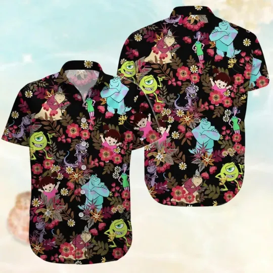 Discover Disney Monster Inc Sully And Mike Boo Funny Beach Family Aloha Hawaiian Shirt
