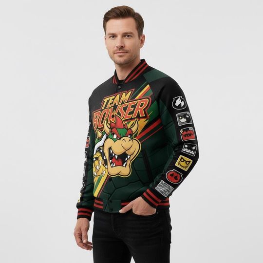 Team Bowser Mario Baseball Jacket Super Mario Baseball Jersey Mario Galaxy Movie Tee Disneyland Family Matching Shirt