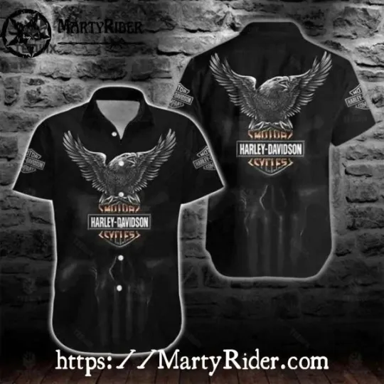Discover Soaring Eagle Harley Motor Racing Davidsonn Hawaiian Shirt With Smoky Effect