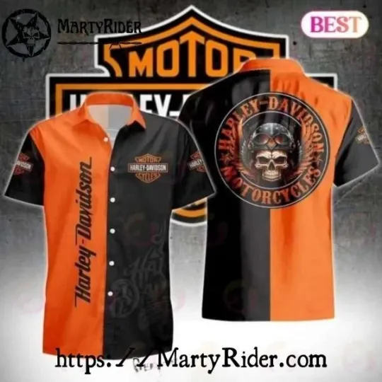 Discover Skull Emblem Split Color Harley Motor Racing Davidsonn Hawaiian Shirt