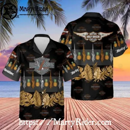 Discover Pineapple And Tiki Leaves Harley Motor Racing Davidsonn Island Hawaiian Shirt