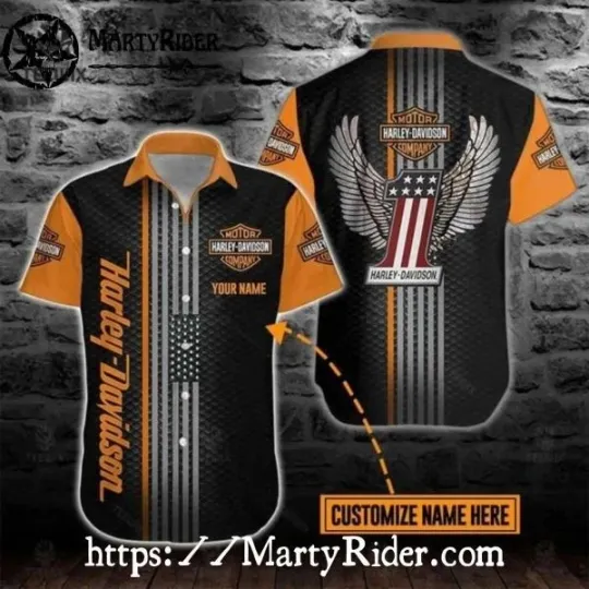 Discover Winged American Flag Harley Motor Racing Davidsonn Aloha Shirt Customizable