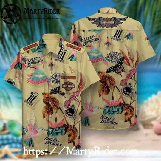 Discover Tropical Birds And Leaves Harley Motor Racing Davidsonn Aloha Shirt