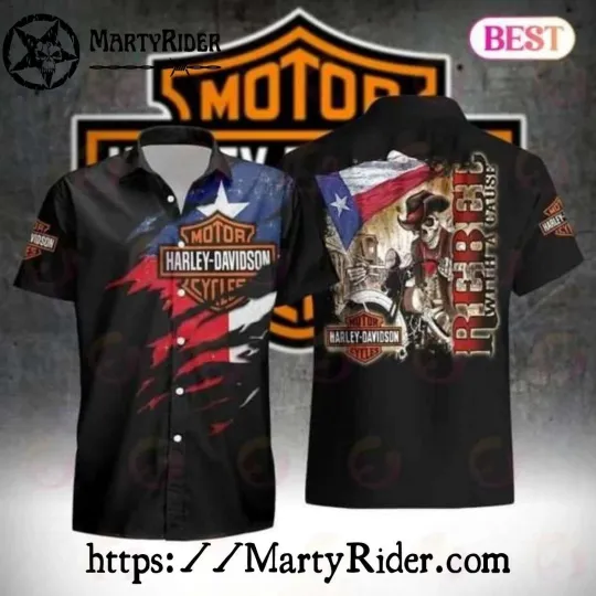 Discover Rebel Biker With Texas Flag Harley Motor Racing Davidsonn Aloha Shirt
