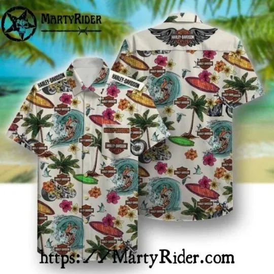 Discover Surfing Paradise Harley Motor Racing Davidsonn Aloha Shirt With Palms