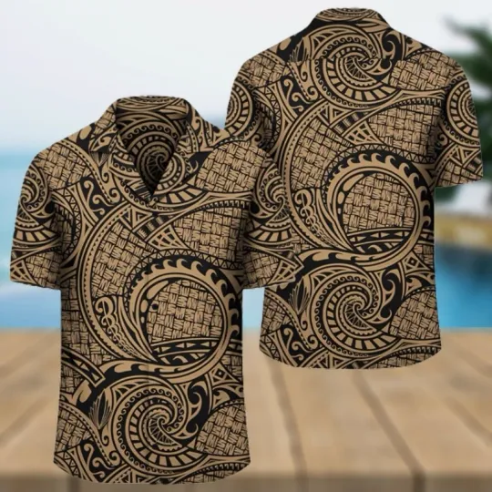Discover Polynesian Maori Lauhala Gold Hawaiian Shirt
