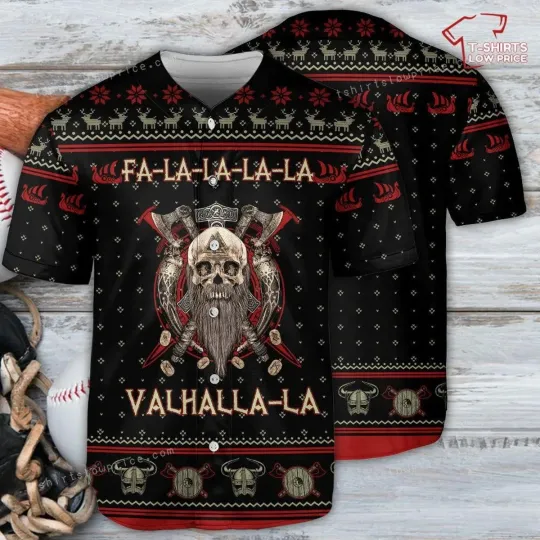 Discover Viking Valhalla Black And Red Fa La La Baseball Jersey For Men And Women_nce_12