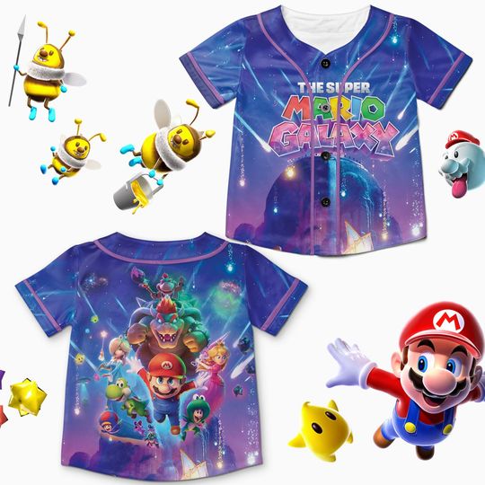 Personalized The Super Mario Galaxy 2026 Baseball Jerseys, Epic Universe Jerseys, Universal Studios Family Vacation, Mario Princess Peach