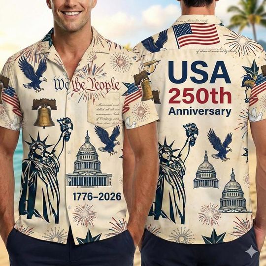 Discover Patriotic Eagle 1776-2026 Hawaiian Shirt, We The People 250 Years Faith and Freedom Hawaiian Shirt, USA 250th Anniversary Hawaiian Gifts 39