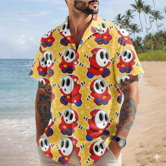 Discover Shy Guy Mario Hawaiian Shirt Super MarioHawaiian Shirt Mario Galaxy Movie Tee Epic Universal Shirt Disneyland Summer Vacation Trip Shirt 24