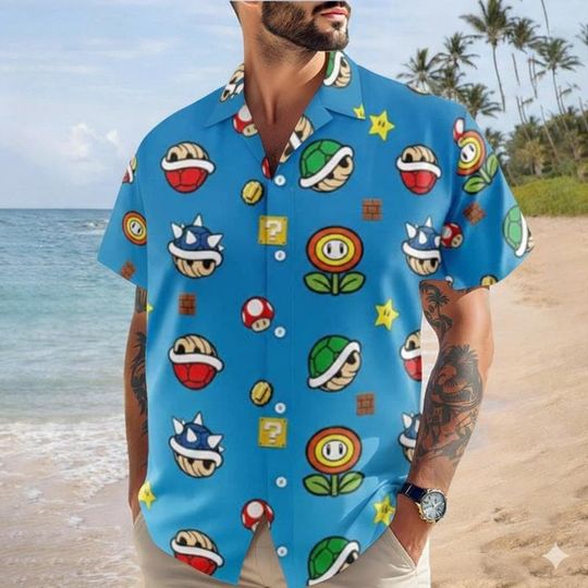 Super Mario Hawaiian Shirt Mario Luigi Princess Peach Hawaiian Shirt Mario Game Gaming Shirt Disneyland Summer Vacation Shirt 27