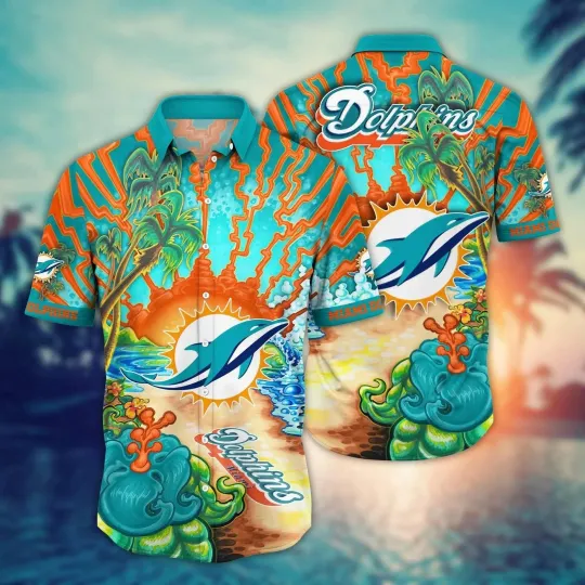 Discover Miami Football Dolphinss Team Hawaiian Button Down Shirt