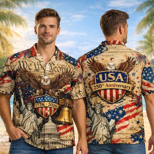 USA 250th Anniversary Hawaiian Shirt, America 250 Button Shirt, Patriotic Eagle, Statue Of Liberty, 250 Years Of Freedom and Faith Gift 32