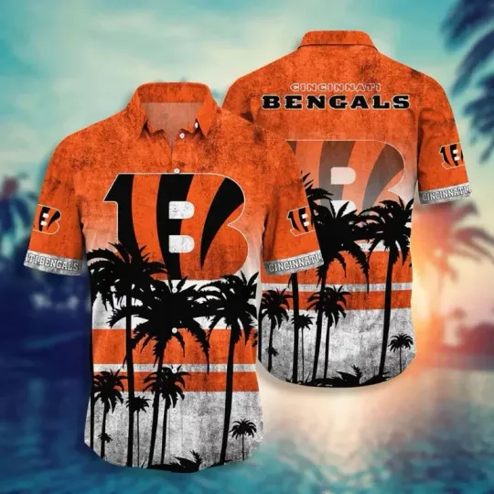 Discover Cincinnati Bengals Sunset Silhouette Hawaiian, Gift For Fans, Gift For Friends