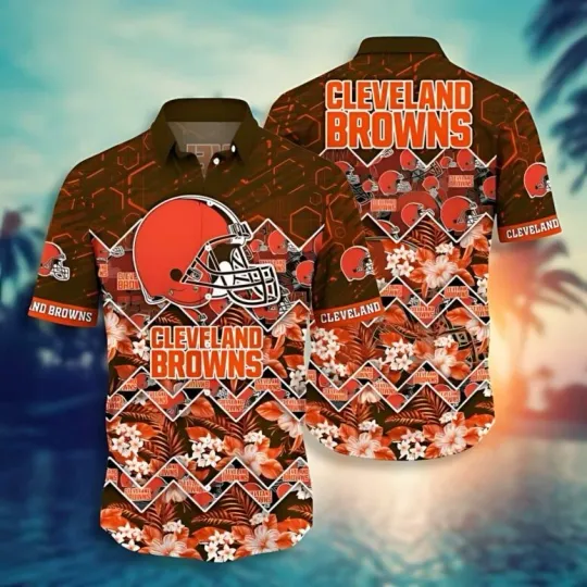Discover Cleveland Browns Geometric Floral Hawaiian, Gift For Fans, Gift For Friends