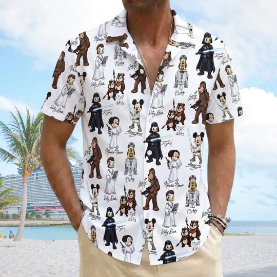 Discover Mickey Jedi And Friends Hawaiian Shirt, Star Wars Mickey Minnie Button Shirt,  Disneyland Vacation 2026 Shirt, Disney Star Wars Shirt