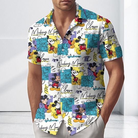 Discover Cute Mickey Mouse Hawaii Summer Shirt, Disneyland Trip Button Shirt, Cartoon Mickey Summer Beachwear, Disney Mickey Summer Shirt