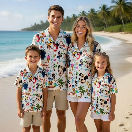 Discover Disney Castaway Cay Hawaiian Shirt Family Matching Set  Mickey Minnie Donald Goofy Cruise Aloha Beach Vacation Luau Summer Outfits