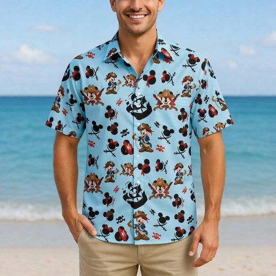 Discover Disney Pirate Hawaiian Shirt, Disney Pirate Night Cruise Shirt, Retro Pirate Mickey Button Down, Disney Vacation 2026 Shirt