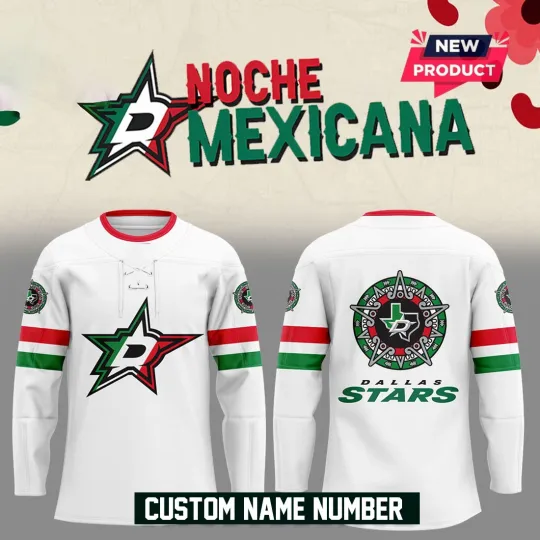 Discover Personalized Dallas Starss Noche Mexicana Special White Lace Hockey Shirt Men's