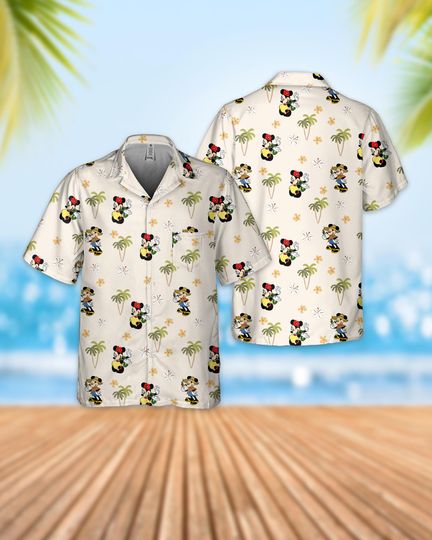 Discover Disney Family Matching Hawaiian Shirt Mickey Minnie Palm  Green Outline Aloha Beach Luau Summer Holiday Tropical Wear