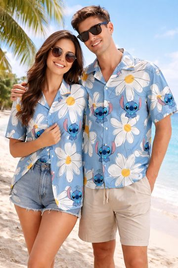 Discover Cute Cartoon Hawaiian Shirt for Matching Family, Disney Summer Beach Button Up Shirt, Fun Tropical Vacation Shirt, Matching Hawaii Shirt