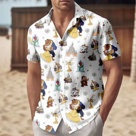 Discover Disney Beauty and the Beast Button Shirt/Shorts, Disney Princess Belle Hawaii Shirt, Disney Princess Shirt, Disney World Trip Shirt