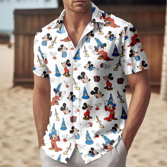 Discover Fantasia Mickey Mouse Hawaiian Shirt, Walt Disney Fantasia Mickey Button Shirt, Mickey Sorcerer Shirt, Disneyland Summer Men Shirt