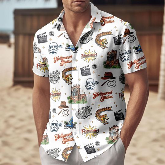 Discover Disney Hollywood Studios Button Shirt, Fantasmic Star Wars Inspired Hawaii Shirt, Disney Park Vacation Top Shirt, Disney Trip Gift