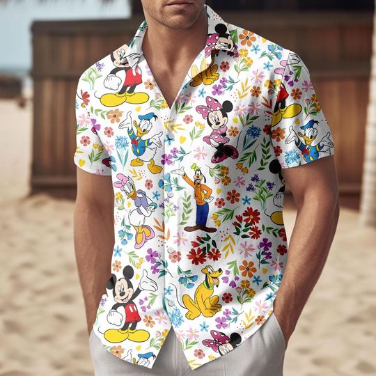 Discover Disney Mickey Mouse Friends Hawaiian Shirt, Mickey Minnie Donald Goofy Tropical Button Shirt, Disney Vacation Shirt, Disneyland Outfit