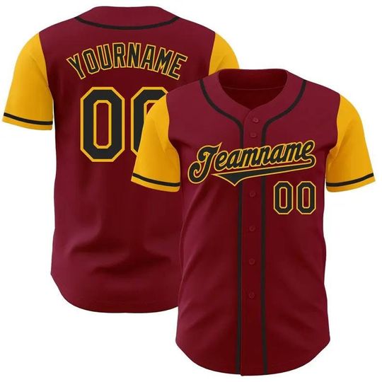 Discover Custom Maroon Gold Authentic Baseball Jersey, Personalized Name & Number, Stitched Baseball Shirt, Unisex Sports Gift