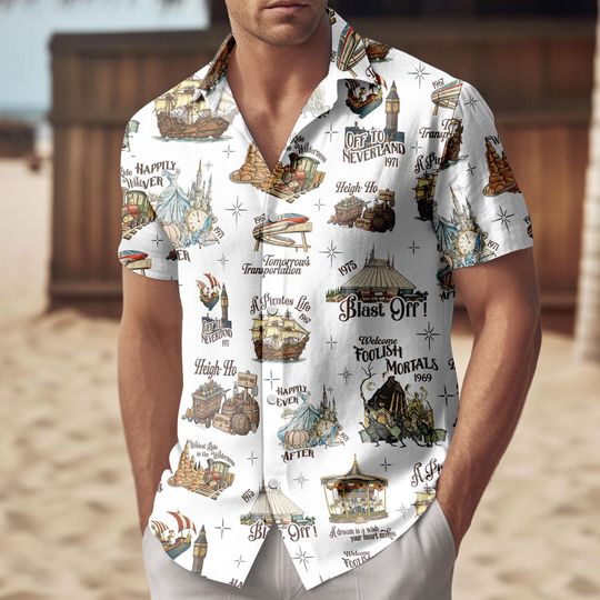 Discover Disney Theme Park Hawaiian Shirt, Wildest Ride Happy Ever After Land Button Shirt, Disneyland Shirt, Walt Disneyworld Shirt, Disney Tri