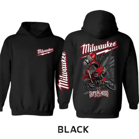 Milwaukee Supercross Paris Hoodie, Classic Red Dirt Bike Mechanic Graphic