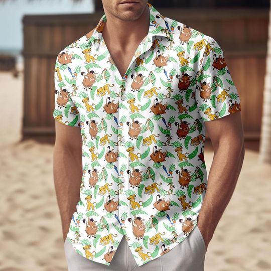 Discover Disney Lion King Hawaiian Shirt Men, Simba Pumbaa Timon Tropical Button Shirt, Disney Vacation Shirt, Animal Kingdom Disney Park Outfit