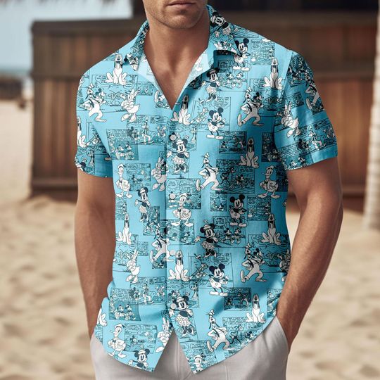 Discover Vintage Disney Comic Hawaiian Shirt, Mickey Minnie Donald Daisy Goofy Button Shirt, Disney Park Vacation Shirt, Disneyland Trip Outfit