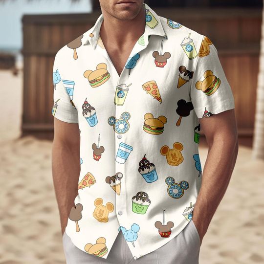 Discover Disney Snacks Mickey Ice Cream Pizza Burger Button Shirt, Disney Magical Pastel Park Snacks Shirt, Magical Castle 2026 Shirt