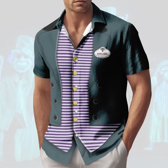 Haunted Mansion Ghost Host Button Shirt/Shorts, Butler Halloween Costume Set, Haunted Mansion Outfit, Haunted Ride Cosplay For Men