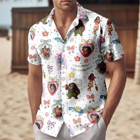 Discover Disney Moana Button Shirt, Maui Moana Disney Button Up, Disney Family Vacation Beach Shirt for Men, Disney Moana Summer Shirt