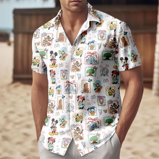 Discover The Happiest Place On Earth Button Shirt/Short, Disney Character Vacation Hawaii Shirt, Walt Disney World Shirt, Disney World Trip Gift