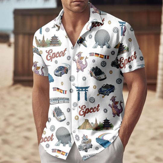 Discover Disney Keep It 100 Epcot Button Shirt, The Land The Seas The Skies WDW Hawaii Shirt, Magic Kingdom Theme Park Gift, Disneyland Epcot