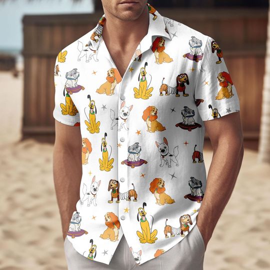 Discover Disney Dogs Button Shirt/Shorts, Pluto Lady Tramp Hawaii Shirt, Disney Pet Button Up Shirt, Summer Vacation Shirt For Men, Disney Trip