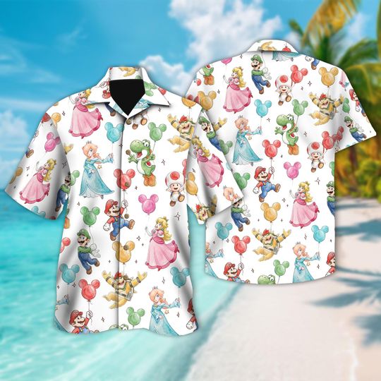 Discover Video Games Balloon Button Up, Childhood Game Cruise Hawaiian Shirt, Cute Characters Game Hawaii Shirt, Video Games Shirt, Disney Hawaiian