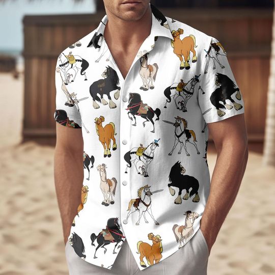 Discover Disney Princess Horses Button Shirt/Short, Disney Horse Hawaii Shirt, Animal Kingdom Shirt, Cute Horse Summer Shirt, Disneyland Trip