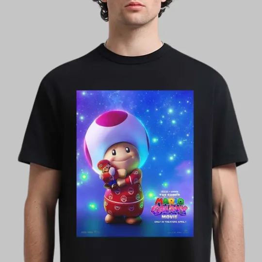 Discover The Super Mario Galaxy Movie Pajamas Toad Hugging Mario T-Shirt