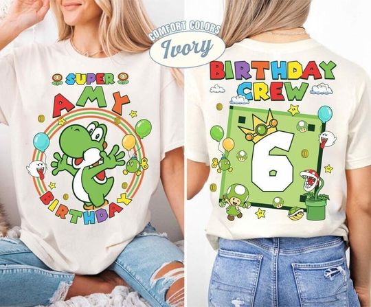 Discover Custom Mario Yoshi Birthday Shirt, Super Mario Galaxy Movie Shirt, Epic Universe Mario Family Shirt, Mario Group Birthday Party Shirt -5