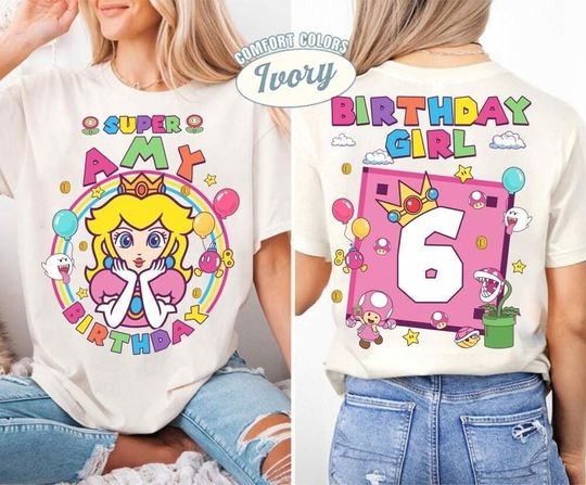 Discover Custom Mario Princess Peach Birthday Shirt, Mario Galaxy Movie Shirt, Epic Universe Mario Family Shirt, Mario Luigi Birthday Theme Party -1