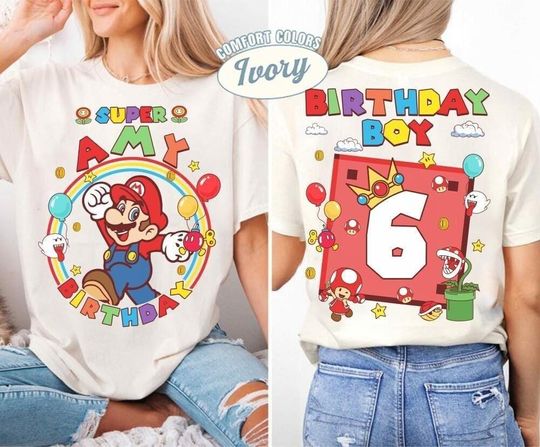 Discover Custom Mario Birthday Boy Shirt, Super Mario Galaxy Movie Shirt, Epic Universe Mario Family Shirt, Mario Family Birthday Party Shirt -2
